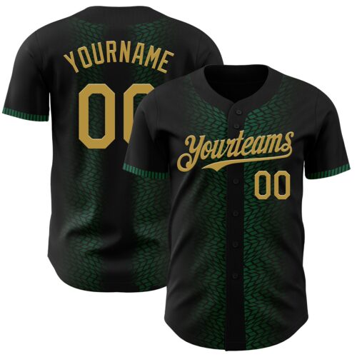 3DPattern4553 Custom Black Old Gold-Kelly Green 3D Pattern Design Geometric Shapes Authentic Baseball Jersey