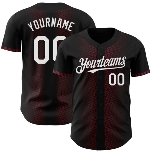 3DPattern4555 Custom Black White-Burgundy 3D Pattern Design Geometric Shapes Authentic Baseball Jersey
