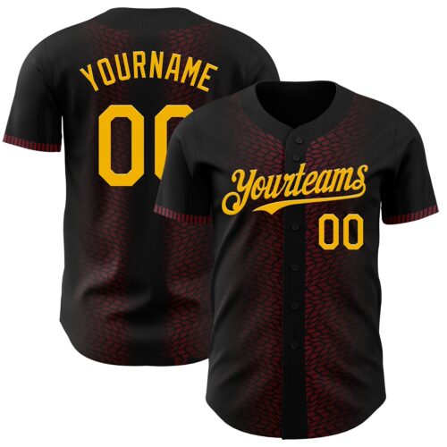 3DPattern4556 Custom Black Gold-Burgundy 3D Pattern Design Geometric Shapes Authentic Baseball Jersey