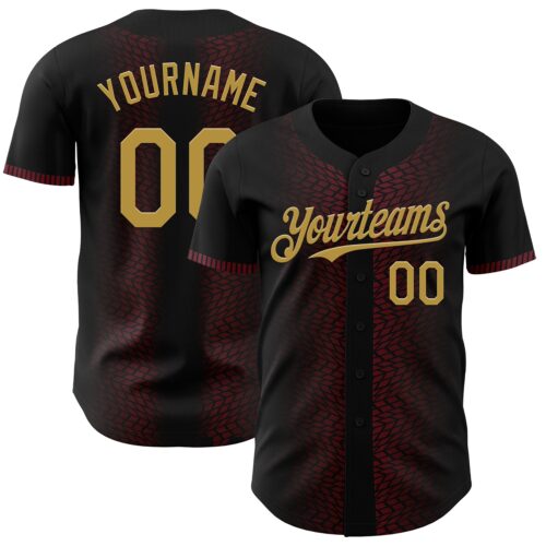 3DPattern4557 Custom Black Old Gold-Burgundy 3D Pattern Design Geometric Shapes Authentic Baseball Jersey