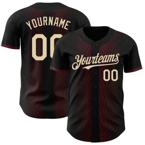 3DPattern4558 Custom Black Cream-Burgundy 3D Pattern Design Geometric Shapes Authentic Baseball Jersey