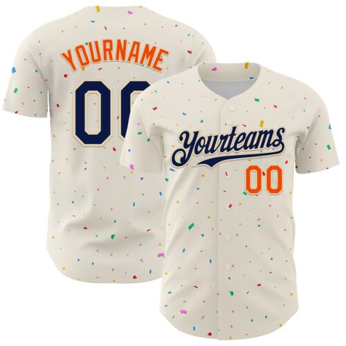 3DPattern4561 Custom Cream Navy-Orange 3D Pattern Design Confetti Authentic Baseball Jersey