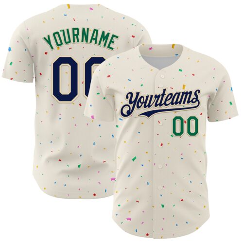 3DPattern4564 Custom Cream Navy-Kelly Green 3D Pattern Design Confetti Authentic Baseball Jersey