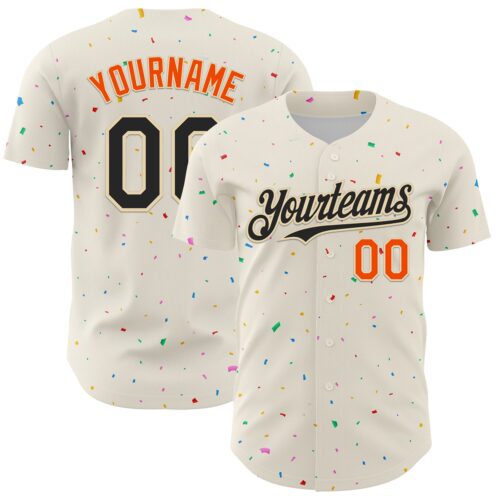 3DPattern4568 Custom Cream Black-Orange 3D Pattern Design Confetti Authentic Baseball Jersey