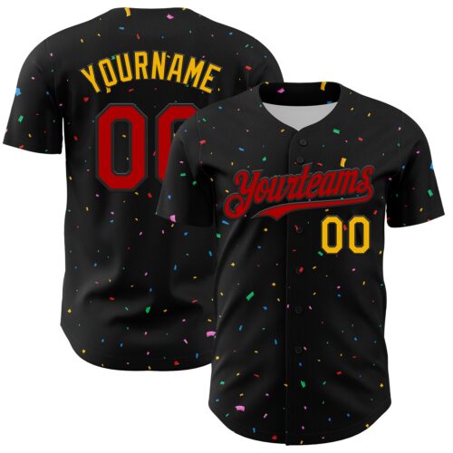 3DPattern4578 Custom Black Red-Gold 3D Pattern Design Confetti Authentic Baseball Jersey