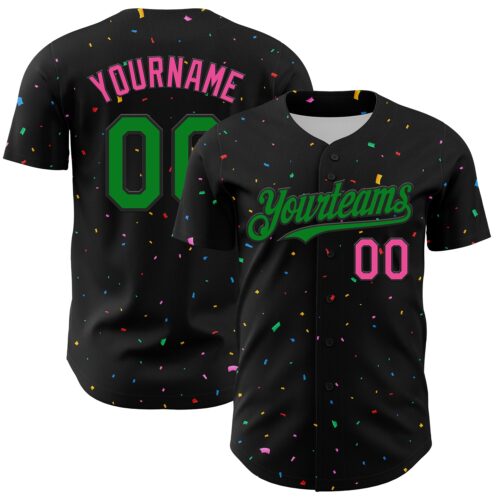 3DPattern4579 Custom Black Grass Green-Pink 3D Pattern Design Confetti Authentic Baseball Jersey
