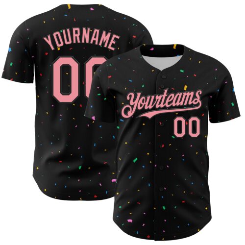 3DPattern4581 Custom Black Medium Pink 3D Pattern Design Confetti Authentic Baseball Jersey