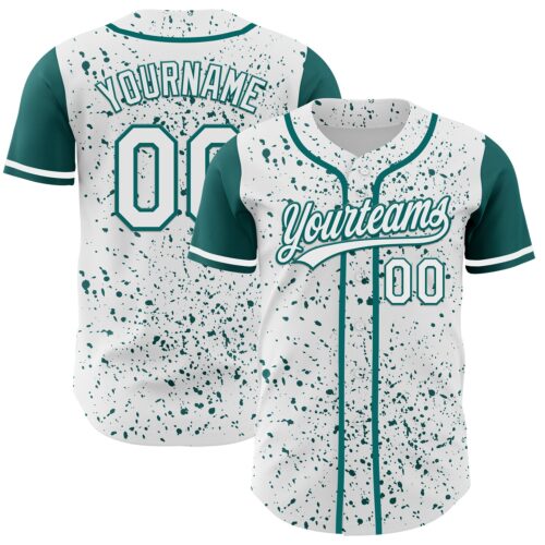 3DPattern4586 Custom White Teal 3D Pattern Design Abstract Splatter Ink Authentic Baseball Jersey