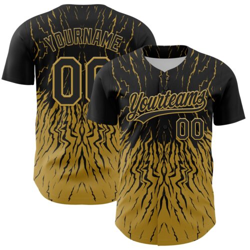 3DPattern4592 Custom Black Old Gold 3D Pattern Design Abstract Wave Authentic Baseball Jersey