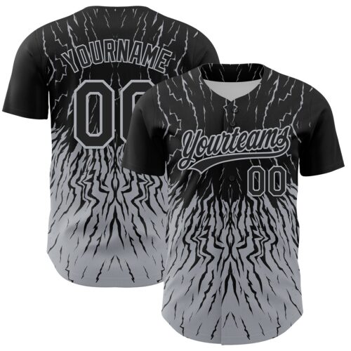 3DPattern4593 Custom Black Gray 3D Pattern Design Abstract Wave Authentic Baseball Jersey