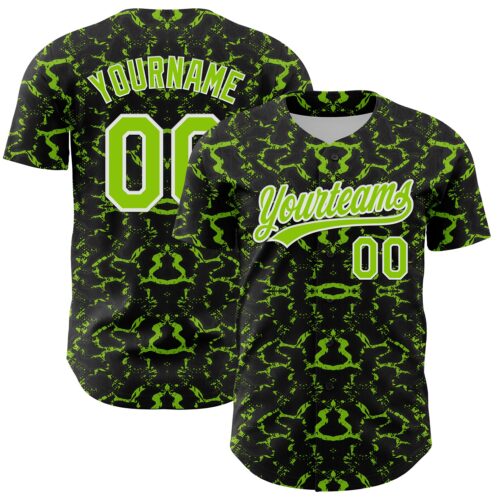 3DPattern4599 Custom Black Neon Green-White 3D Pattern Design Abstract Tiger And Zebra Authentic Baseball Jersey