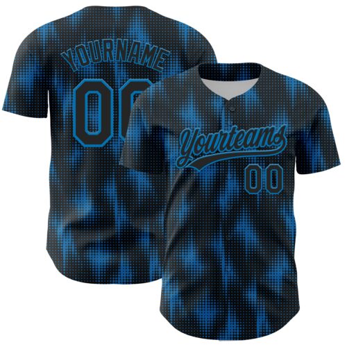 3DPattern4604 Custom Black Blue 3D Pattern Design Halftone Dots Authentic Baseball Jersey