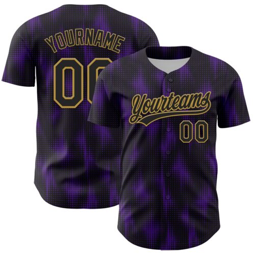 3DPattern4605 Custom Black Purple-Old Gold 3D Pattern Design Halftone Dots Authentic Baseball Jersey