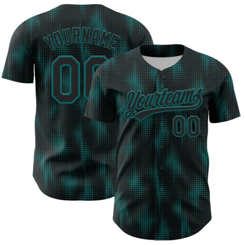 3DPattern4606 Custom Black Teal 3D Pattern Design Halftone Dots Authentic Baseball Jersey
