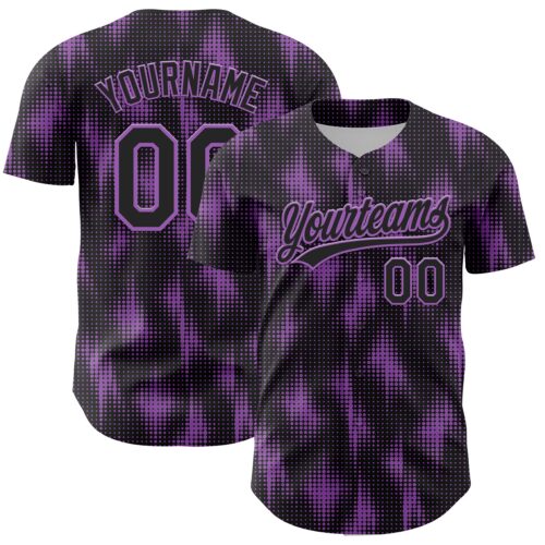 3DPattern4610 Custom Black Medium Purple 3D Pattern Design Halftone Dots Authentic Baseball Jersey
