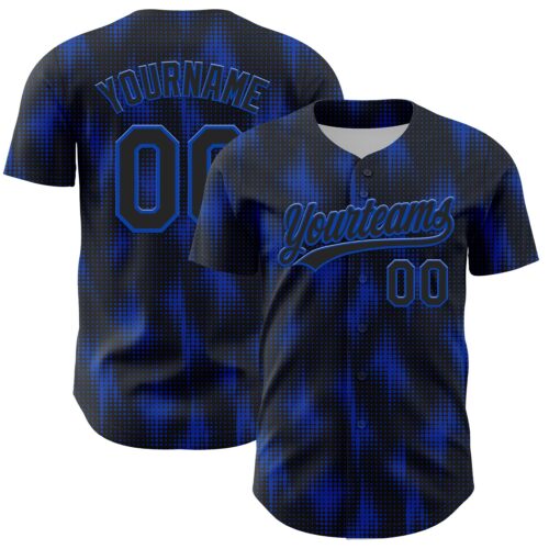3DPattern4611 Custom Black Thunder Blue 3D Pattern Design Halftone Dots Authentic Baseball Jersey