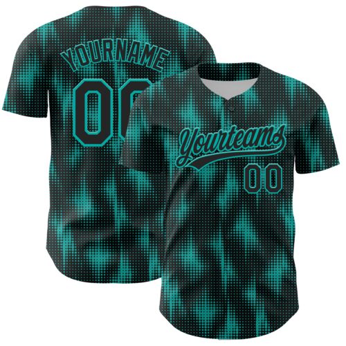 3DPattern4612 Custom Black Aqua 3D Pattern Design Halftone Dots Authentic Baseball Jersey