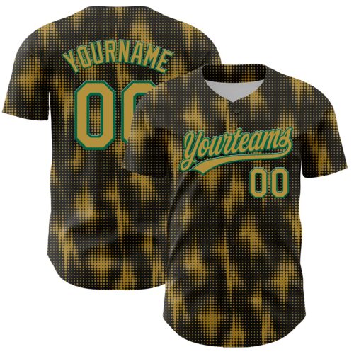 3DPattern4613 Custom Black Old Gold-Kelly Green 3D Pattern Design Halftone Dots Authentic Baseball Jersey