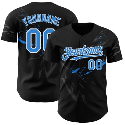 3DPattern4616 Custom Black Electric Blue-White 3D Pattern Design Lightning Authentic Baseball Jersey