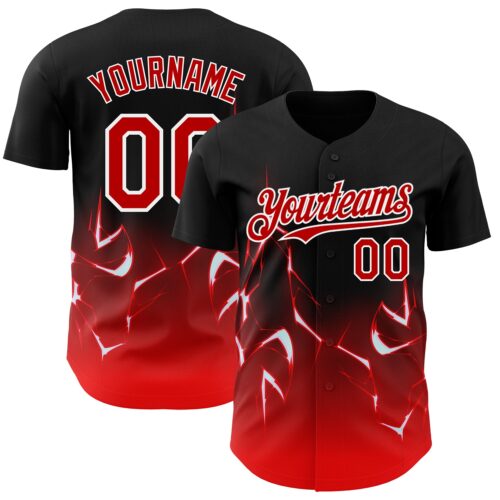 3DPattern4620 Custom Black Red-White 3D Pattern Design Lightning Authentic Baseball Jersey