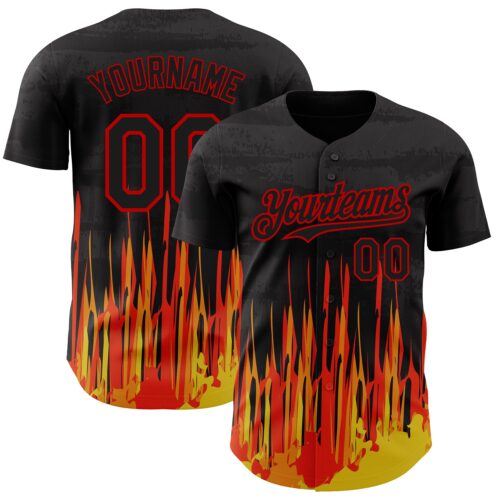 3DPattern4623 Custom Black Red 3D Pattern Design Abstract Shape Authentic Baseball Jersey