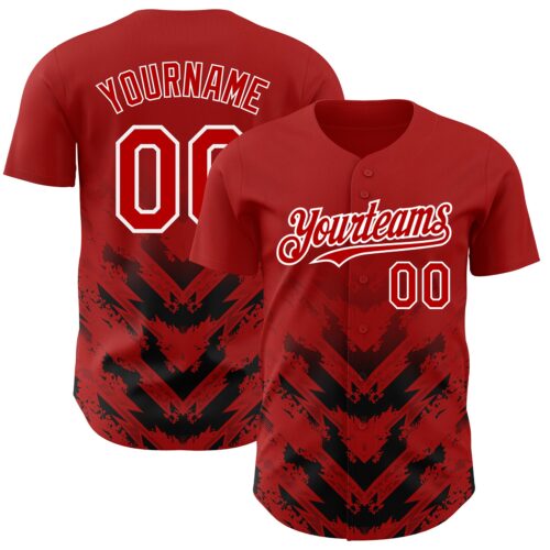 3DPattern4628 Custom Red Black-White 3D Pattern Design Abstract Arrow Authentic Baseball Jersey