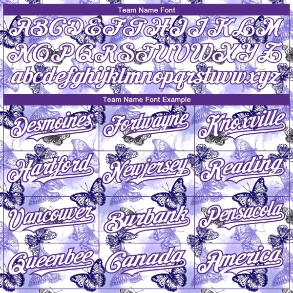 Custom White Purple 3D Pattern Design Animal Butterfly Authentic Baseball Jersey