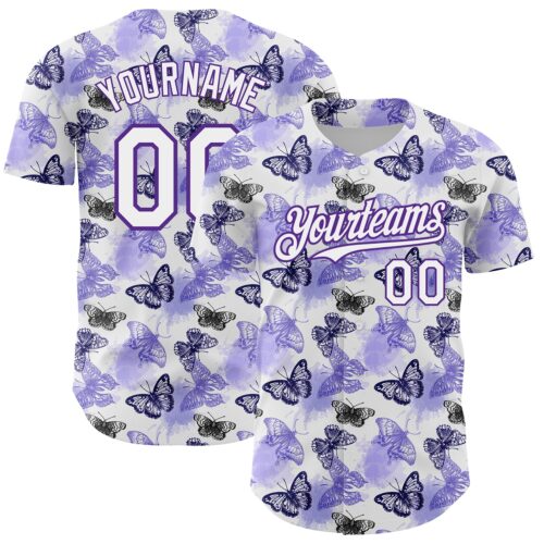 3DPattern4634 Custom White Purple 3D Pattern Design Animal Butterfly Authentic Baseball Jersey