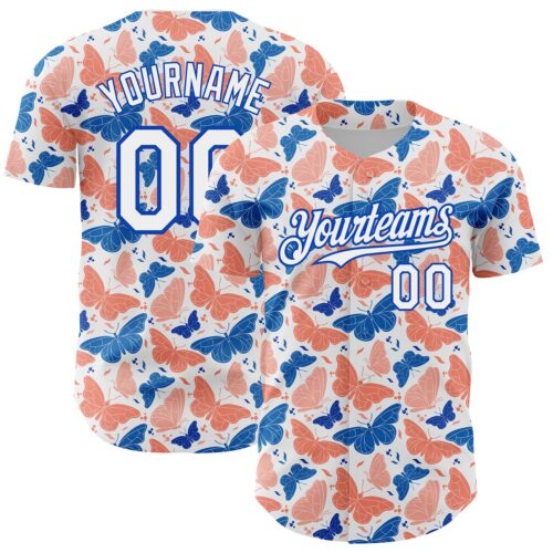 3DPattern4638 Custom White Royal 3D Pattern Design Animal Butterfly Authentic Baseball Jersey