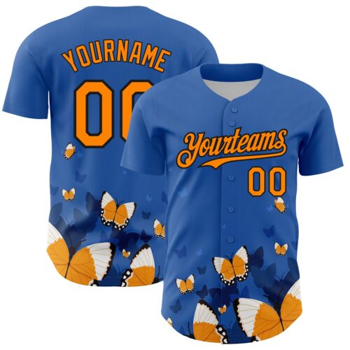 3DPattern4639 Custom Royal Orange-Black 3D Pattern Design Animal Butterfly Authentic Baseball Jersey