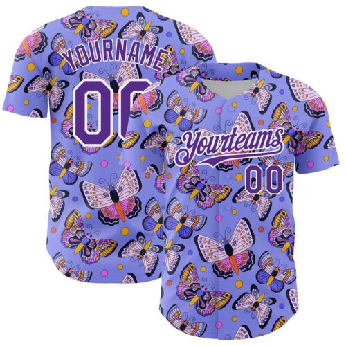 3DPattern4644 Custom Medium Purple Purple-White 3D Pattern Design Animal Butterfly Authentic Baseball Jersey