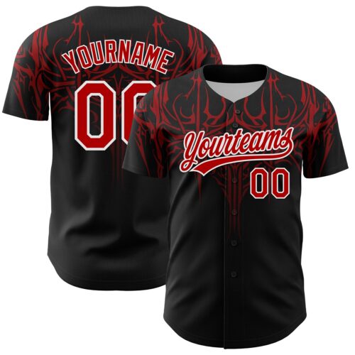 3DPattern4704 Custom Black Red-White 3D Pattern Design Gothic Style Authentic Baseball Jersey