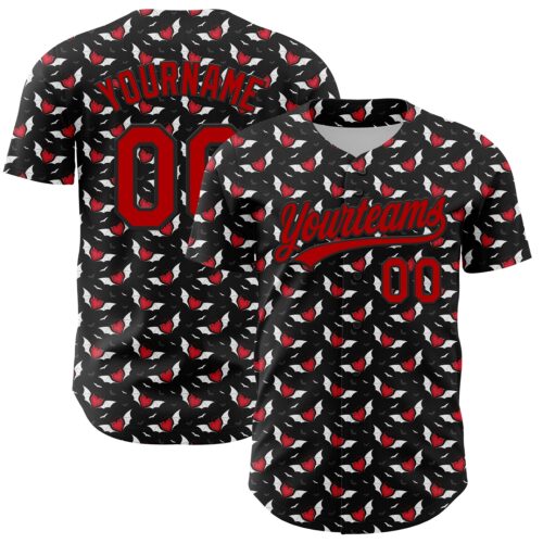 3DPattern4711 Custom Black Red 3D Pattern Design Gothic Style Devil Heart Authentic Baseball Jersey