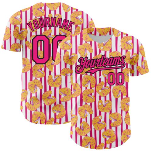 3DPattern4754 Custom White Hot Pink-Black 3D Pattern Design Tropical Anthurium Flower Authentic Baseball Jersey