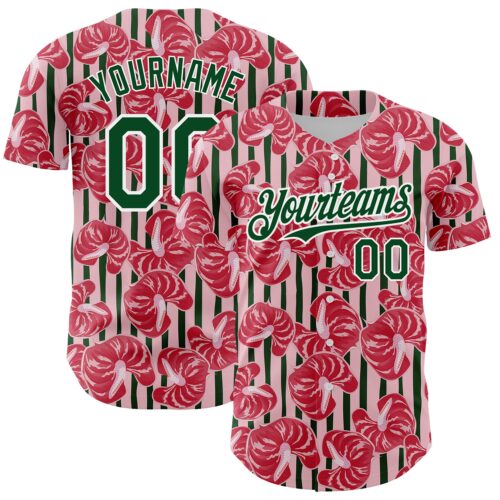 3DPattern4755 Custom Medium Pink Green-White 3D Pattern Design Tropical Anthurium Flower Authentic Baseball Jersey