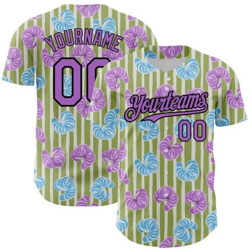3DPattern4756 Custom Olive Medium Purple-Black 3D Pattern Design Tropical Anthurium Flower Authentic Baseball Jersey