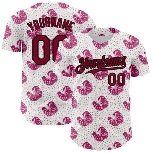 3DPattern4757 Custom White Maroon-Black 3D Pattern Design Tropical Anthurium Flower Authentic Baseball Jersey