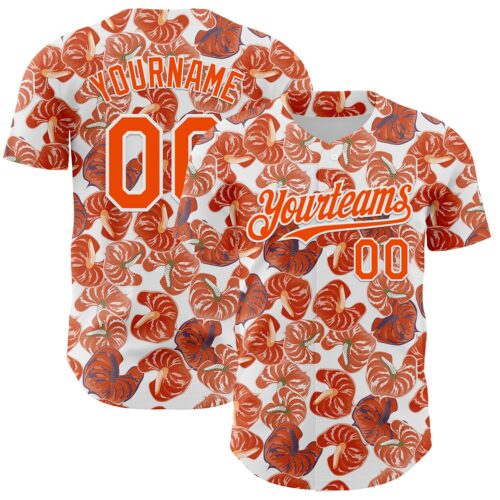 3DPattern4758 Custom White Orange 3D Pattern Design Tropical Anthurium Flower Authentic Baseball Jersey