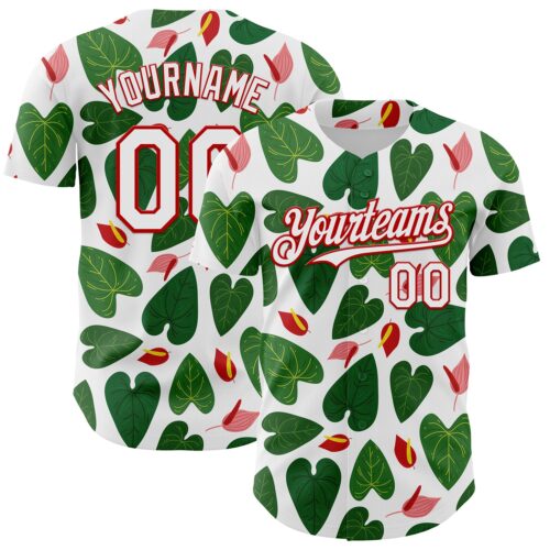 3DPattern4762 Custom White Red 3D Pattern Design Tropical Anthurium Flower Authentic Baseball Jersey