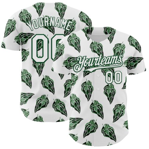 3DPattern4764 Custom White Kelly Green 3D Pattern Design Tropical Anthurium Crystal Authentic Baseball Jersey