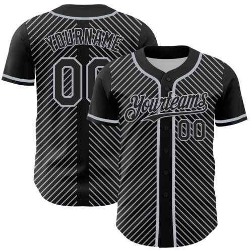 3DPattern4779 Custom Black Gray 3D Pattern Design Diagonal Stripes Authentic Baseball Jersey