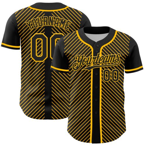 3DPattern4781 Custom Black Gold 3D Pattern Design Diagonal Stripes Authentic Baseball Jersey