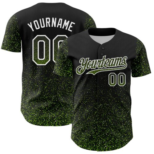 3DPattern4791 Custom Black Neon Green-White 3D Pattern Design Abstract Colorful Glittering Dot Authentic Baseball Jersey