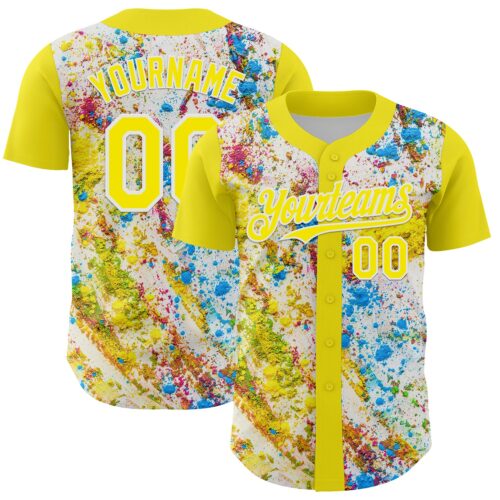 3DPattern4794 Custom Light Yellow White 3D Pattern Design Abstract Splatter Art Authentic Baseball Jersey