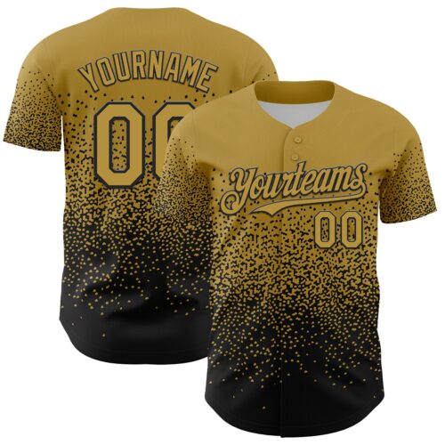 3DPattern4796 Custom Old Gold Black 3D Pattern Design Gradient Style Irregular Shape Authentic Baseball Jersey