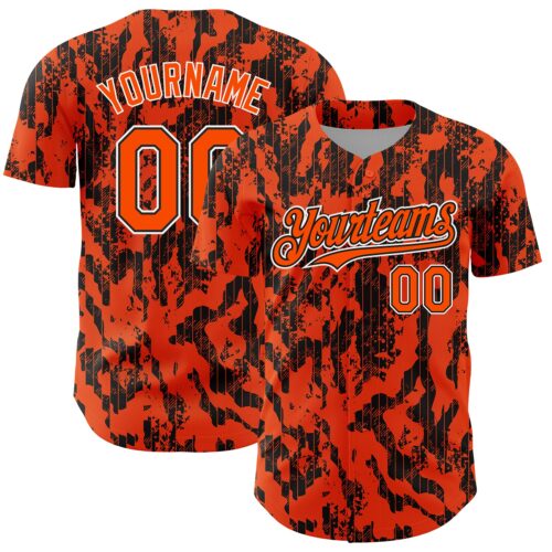 3DPattern4814 Custom Orange Black-White 3D Pattern Design Abstract Fluid Authentic Baseball Jersey