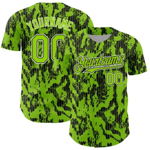 3DPattern4815 Custom Neon Green Black-White 3D Pattern Design Abstract Fluid Authentic Baseball Jersey