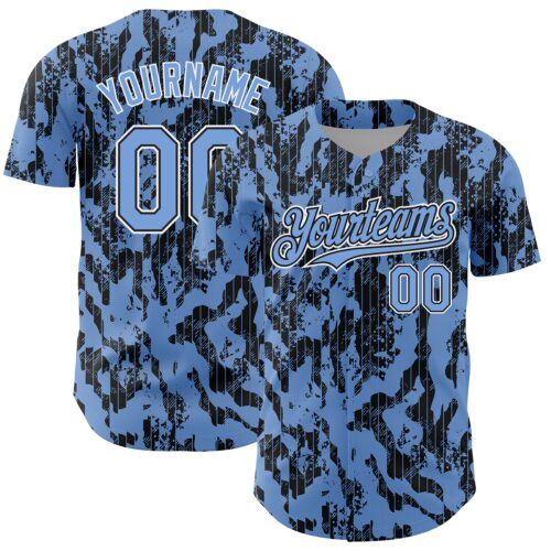 3DPattern4817 Custom Light Blue Black-White 3D Pattern Design Abstract Fluid Authentic Baseball Jersey