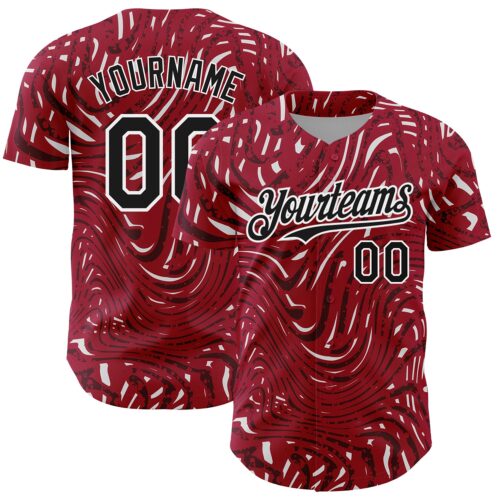 3DPattern4818 Custom Crimson Black-White 3D Pattern Design Abstract Fluid Authentic Baseball Jersey