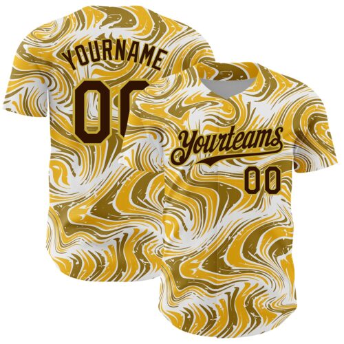 3DPattern4820 Custom Yellow Brown-Old Gold 3D Pattern Design Abstract Fluid Authentic Baseball Jersey
